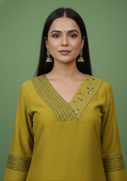 Mustard straight fit Chanderi kurti Aaronee
