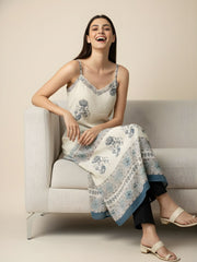 Aaronee ivory blue pure mul cotton printed kurti