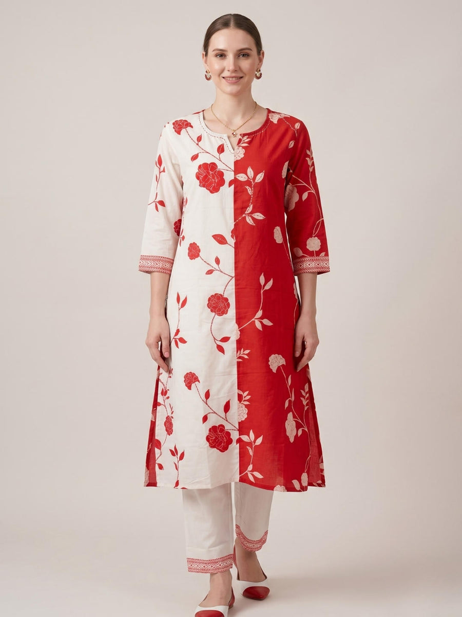 Aaronee Premium Cotton Floral orange Kurta Set for Women