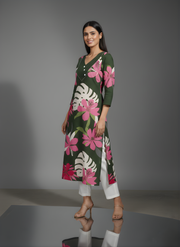 Green Pure Cotton Floral Printed Kurta for Women – Elegant Daily Wear by Aaronee