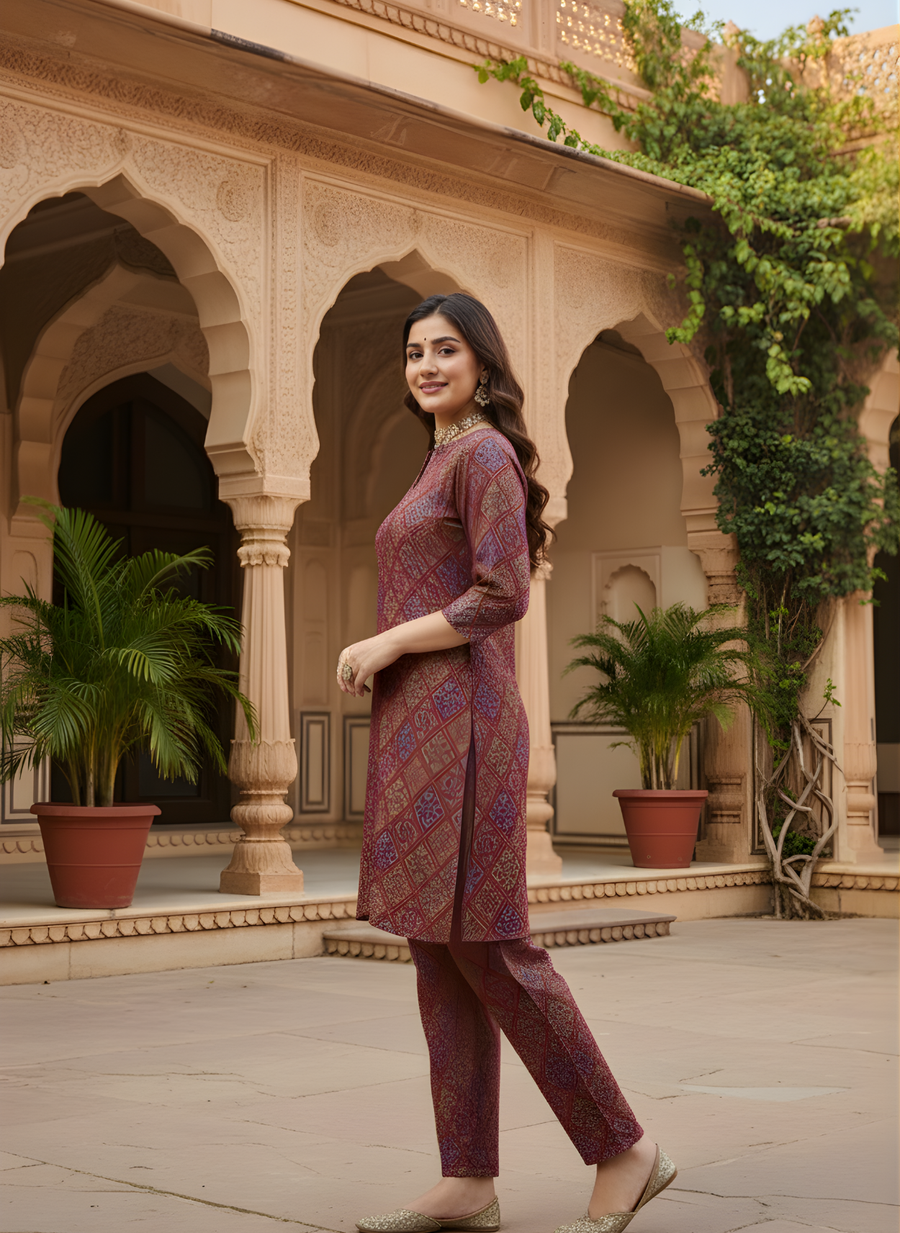 Modal Chanderi Designer Kurti and Pant Set – Aaronee
