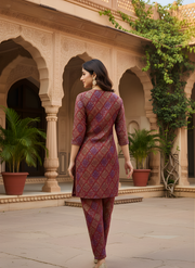 Aaronee Maroon Ethnic Printed Kurti Set