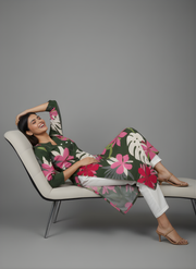 Green Pure Cotton Floral Printed Kurta for Women – Elegant Daily Wear by Aaronee