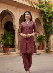 Premium Modal Chanderi Kurti Set in Maroon – Aaronee