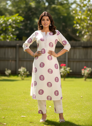 Off-White & Lavender Floral Pure Cotton Flex Kurta Set for Women – Aaronee