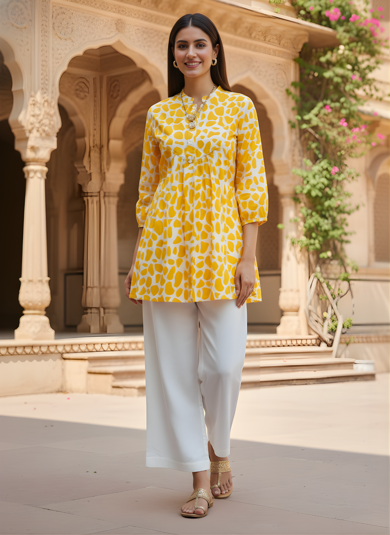 Aaronee Women’s Yellow Cotton Short Top