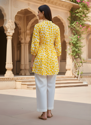 Aaronee Yellow Abstract Print Cotton Kurti
