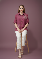 Aaronee embroidered leaf casual top