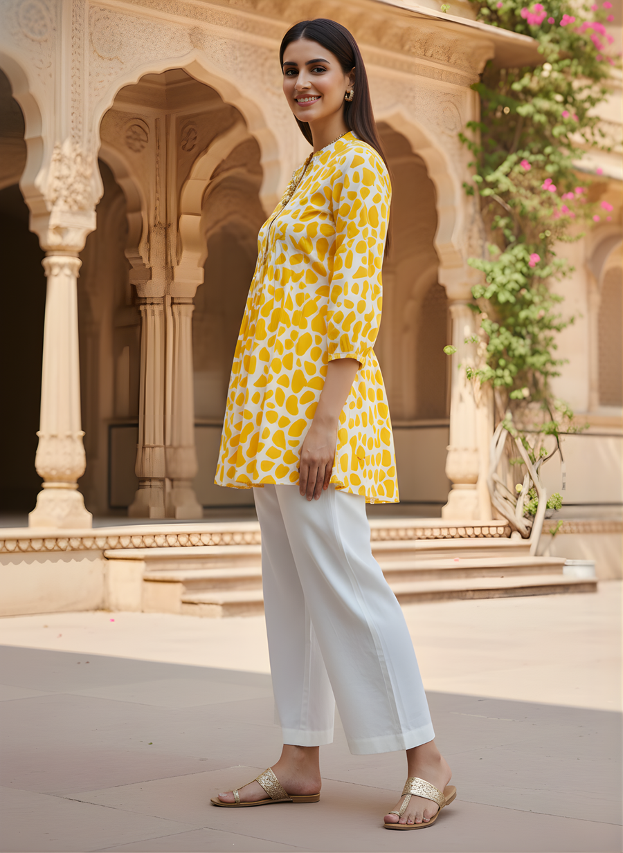 Aaronee Summer Wear Yellow Cotton Top