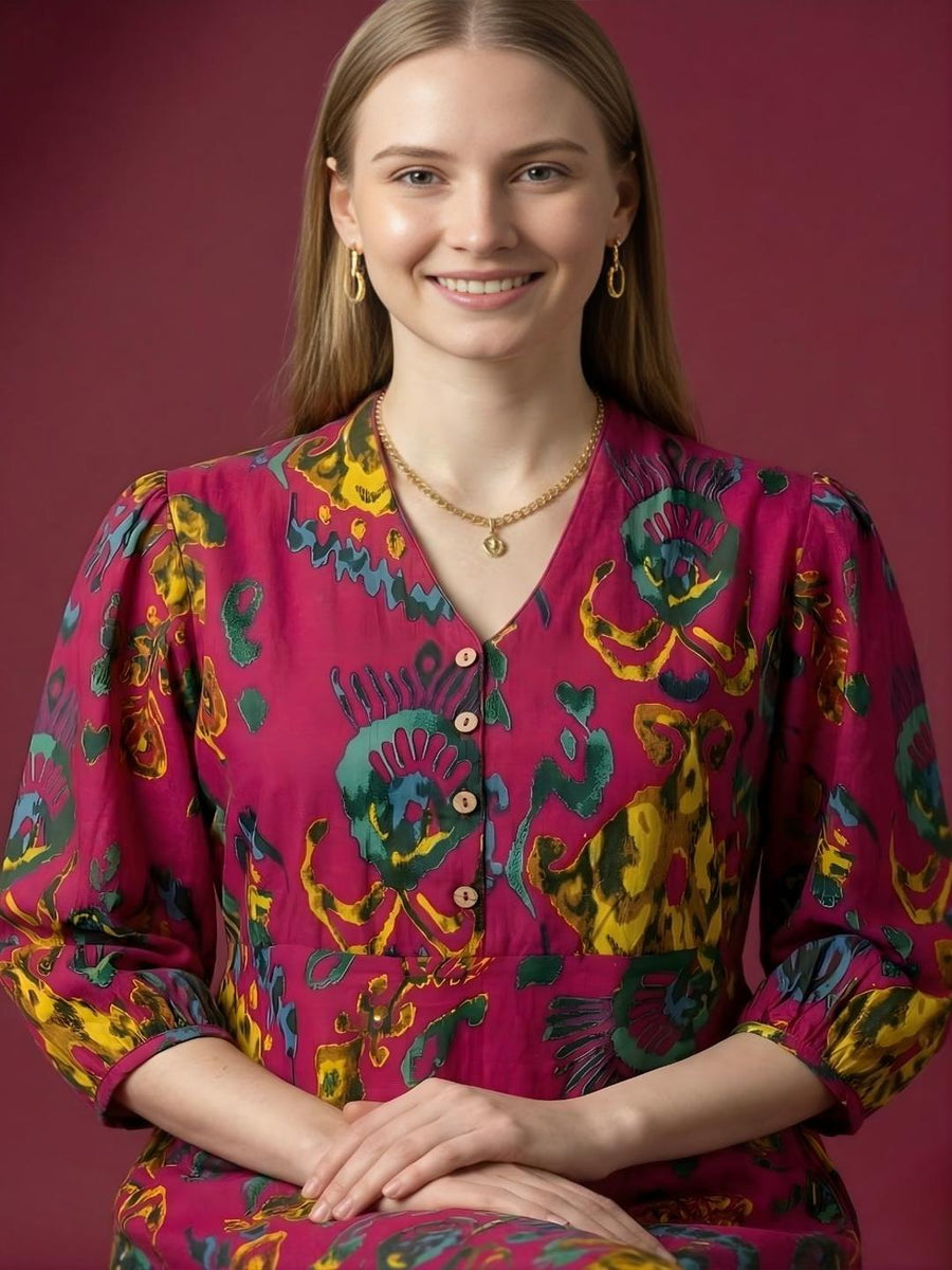 Multicolor abstract print premium cotton dress for everyday wear