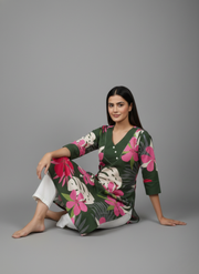 Green Pure Cotton Floral Printed Kurta for Women – Elegant Daily Wear by Aaronee