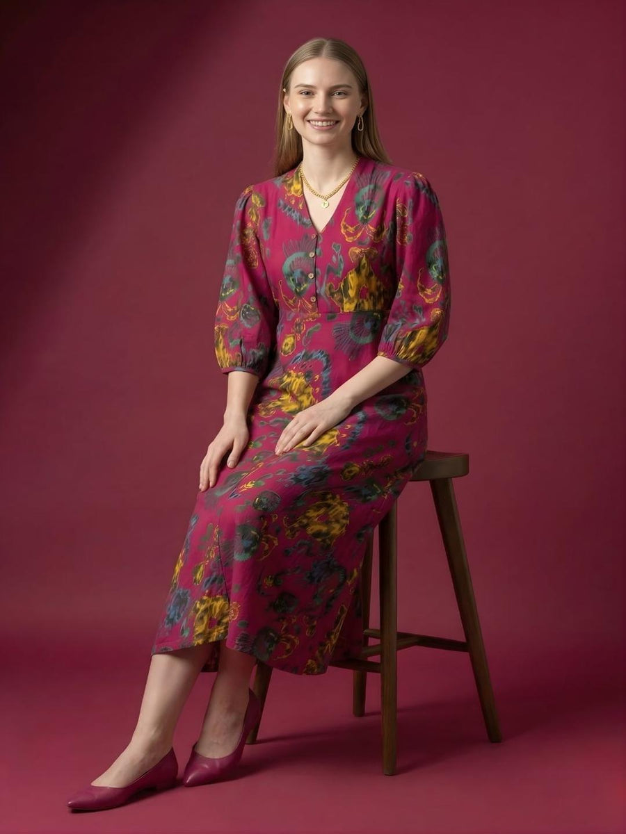 Contemporary printed midi dress by Aaronee
