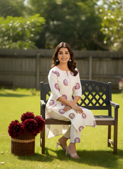 Off-White & Lavender Floral Pure Cotton Flex Kurta Set for Women – Aaronee