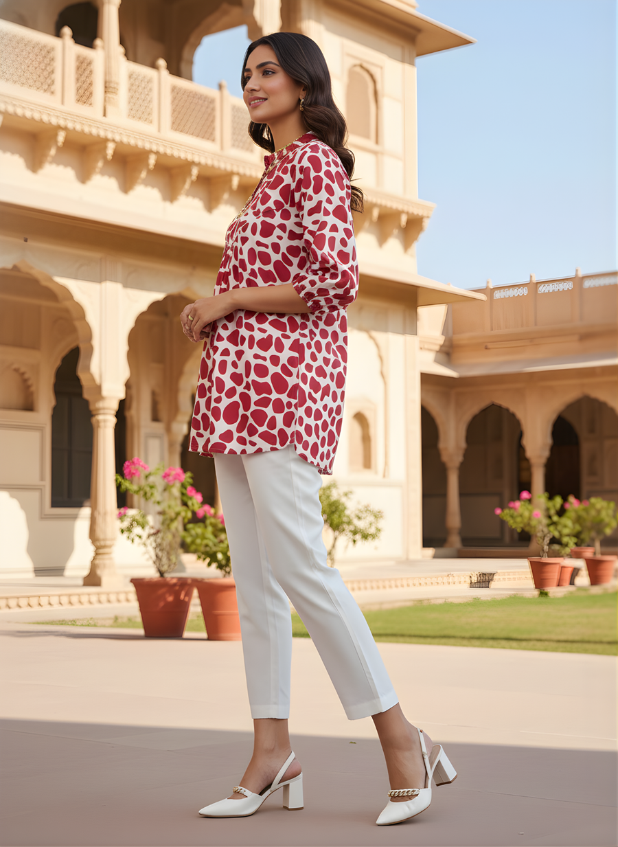 Stylish red printed cotton top