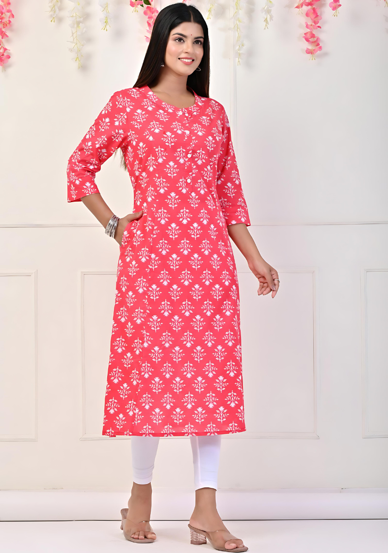 Combo of 2 Pink Printed Kurti in Ethnic Wear