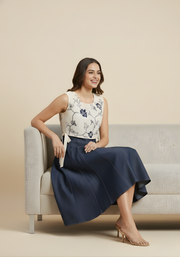 Aaronee denim inner dress with pure cotton top front view