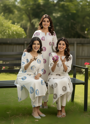 White & Blue Printed Cotton Flex Kurta Set for Women – Aaronee Ethnic Wear