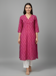 Pink Straight Kurta for Women by Aaronee