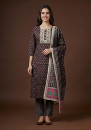 Maroon & Pink Pure Cotton Dupatta Set – Elegant Printed Ethnic Suit for Women by Aaronee