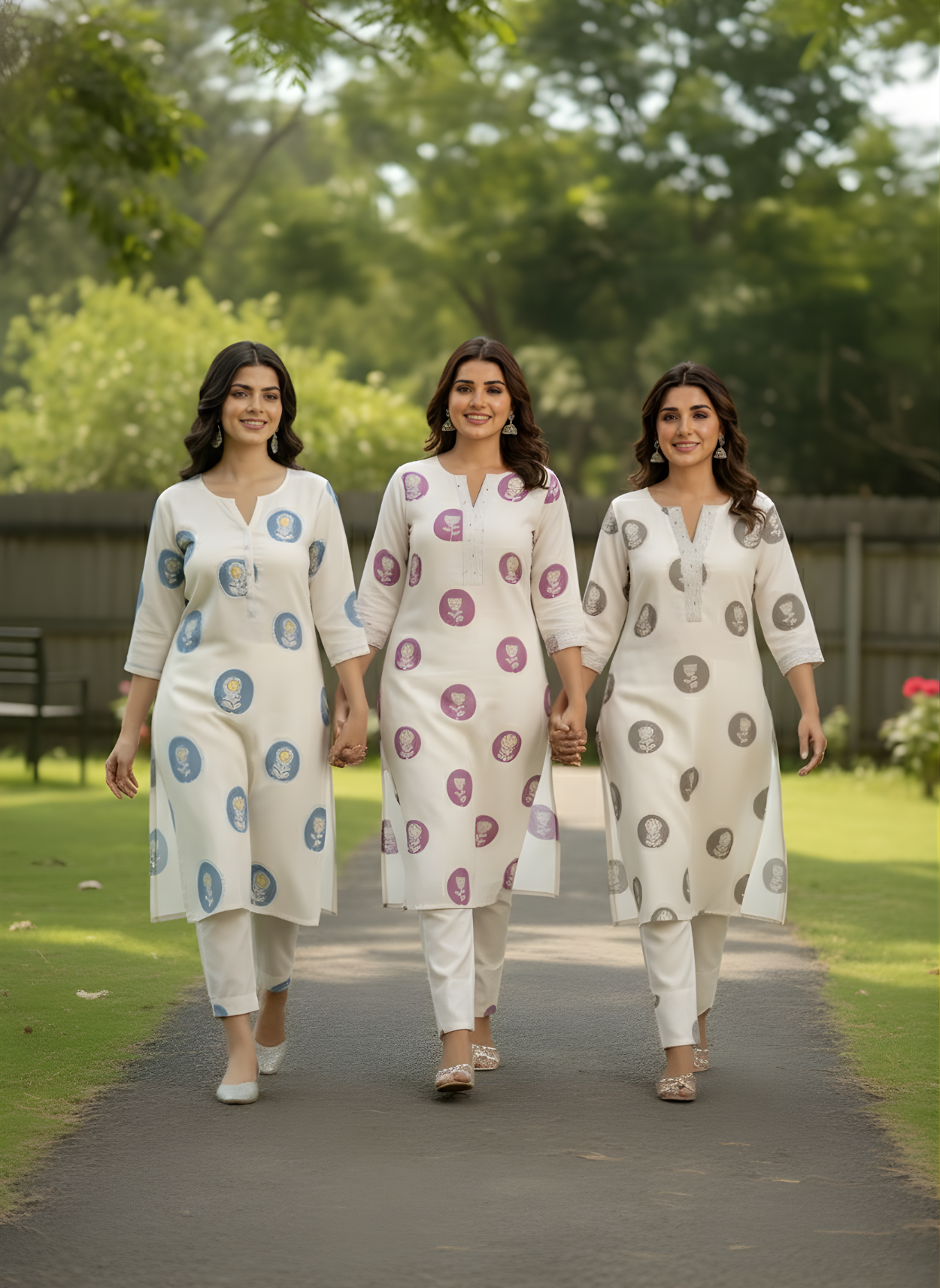 White & Blue Printed Cotton Flex Kurta Set for Women – Aaronee Ethnic Wear