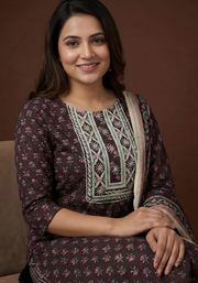 Maroon & Pink Pure Cotton Dupatta Set – Elegant Printed Ethnic Suit for Women by Aaronee