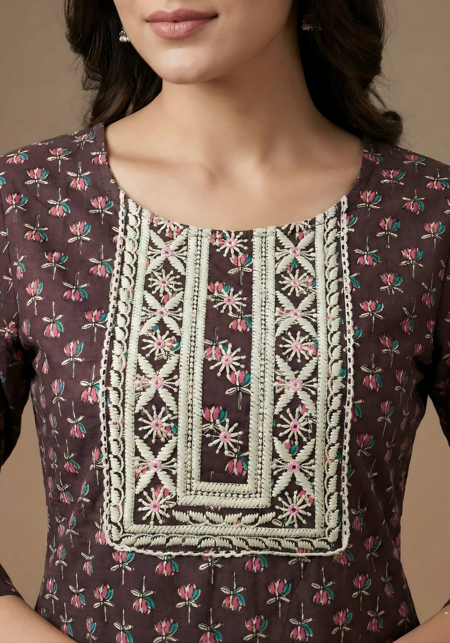 Maroon & Pink Pure Cotton Dupatta Set – Elegant Printed Ethnic Suit for Women by Aaronee