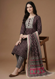 Maroon & Pink Pure Cotton Dupatta Set – Elegant Printed Ethnic Suit for Women by Aaronee