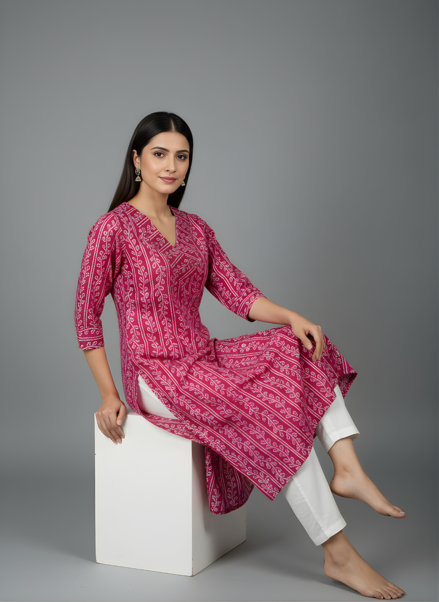 Aaronee Casual Wear Pink Kurta for Ladies