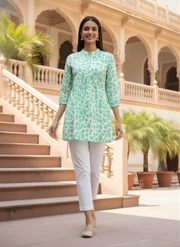 Aaronee Pastel Green Pure Cotton Top for Women