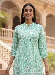 Aaronee Casual Wear Mint Green Cotton Kurti