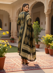 Black & Gold Pure Cotton Kurta Dupatta Set for Women – Traditional Block Print Style