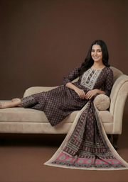 Maroon & Pink Pure Cotton Dupatta Set – Elegant Printed Ethnic Suit for Women by Aaronee