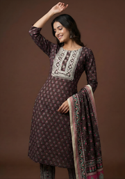 Maroon & Pink Pure Cotton Dupatta Set – Elegant Printed Ethnic Suit for Women by Aaronee