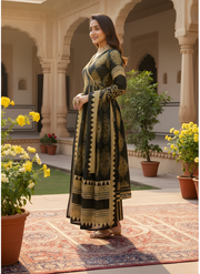 Black & Gold Pure Cotton Kurta Dupatta Set for Women – Traditional Block Print Style