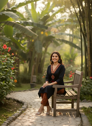 Elegant Black Pure Cotton Kurta Set with Hand & Lace Work Neckline – Aaronee Ethnic Wear