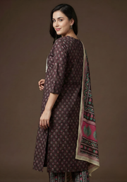 Maroon & Pink Pure Cotton Dupatta Set – Elegant Printed Ethnic Suit for Women by Aaronee