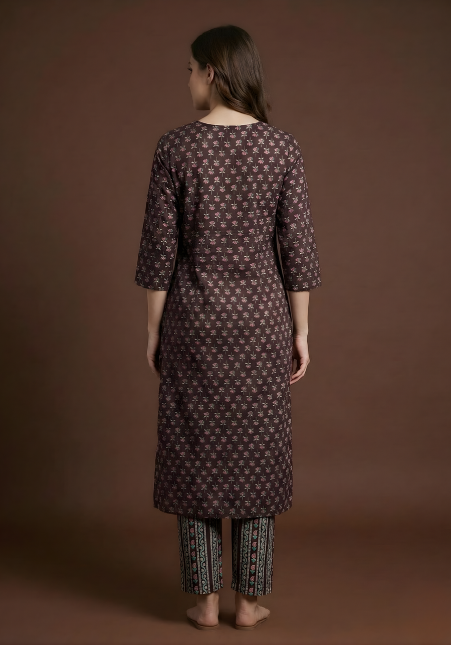 Maroon & Pink Pure Cotton Dupatta Set – Elegant Printed Ethnic Suit for Women by Aaronee