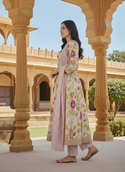 Elegant Cream and Pink Kurta Set with Dupatta