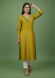 Premium Mul Chanderi kurti with V-neck embroidery Aaronee