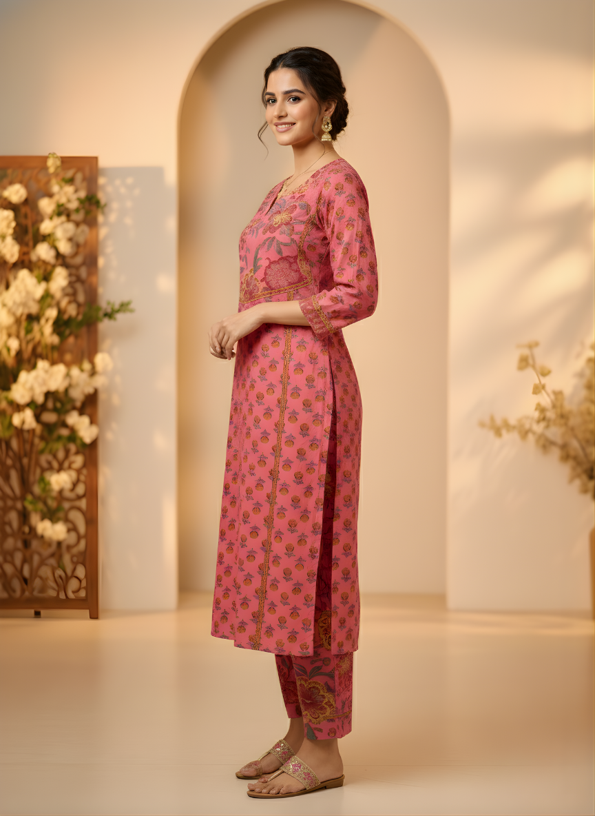 Floral Print Cotton Kurta Set Aaronee Jaipur
