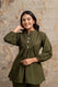 Olive Green Cotton Short Kurti Pant Set – Balloon Sleeve Top by Aaronee