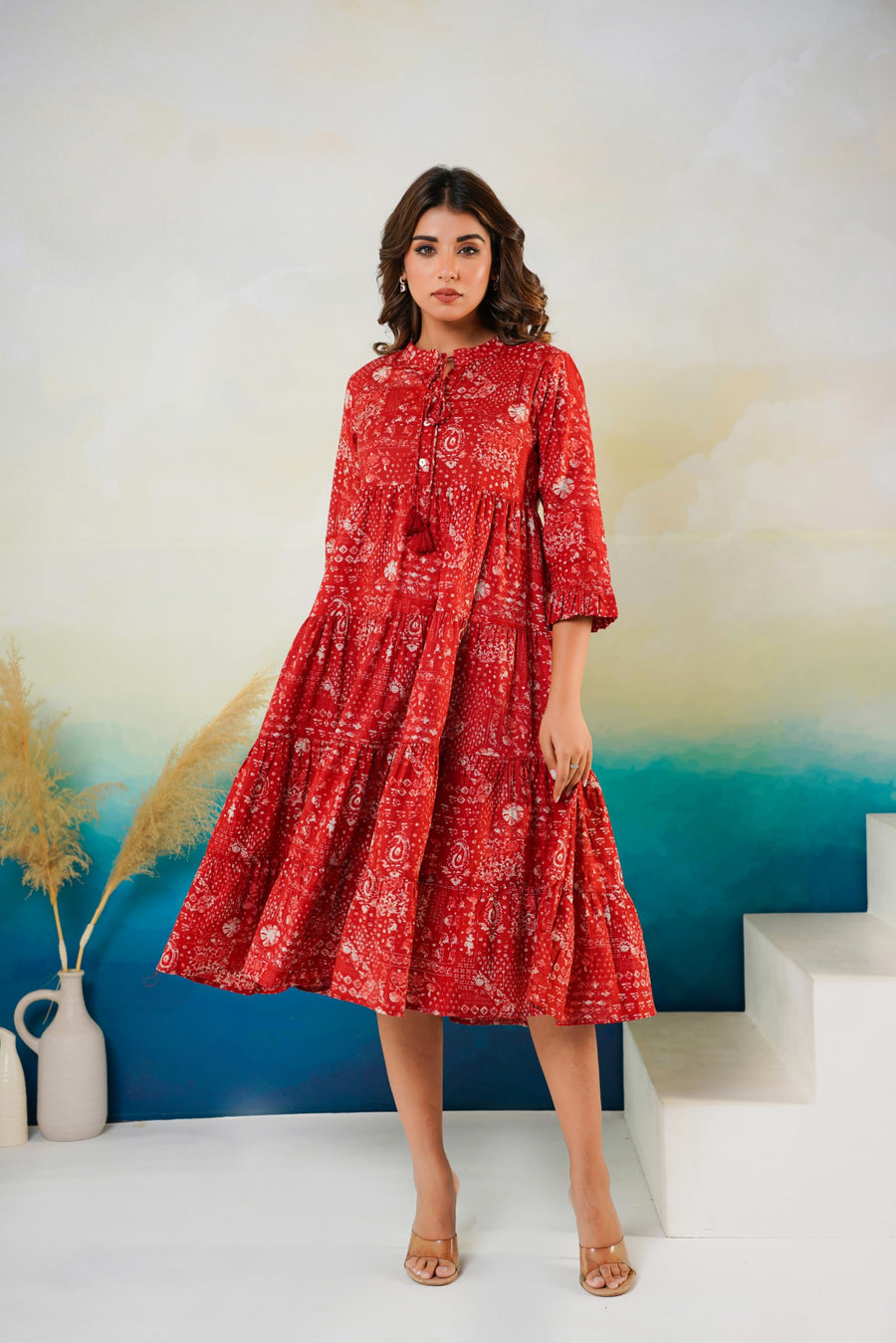 Aaronee Cotton Red Middy for Women