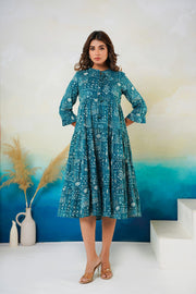 Aaronee Ethnic Print Cotton Dress with Tassel Neck