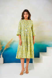 Aaronee Fancy Mustard Flared Dress