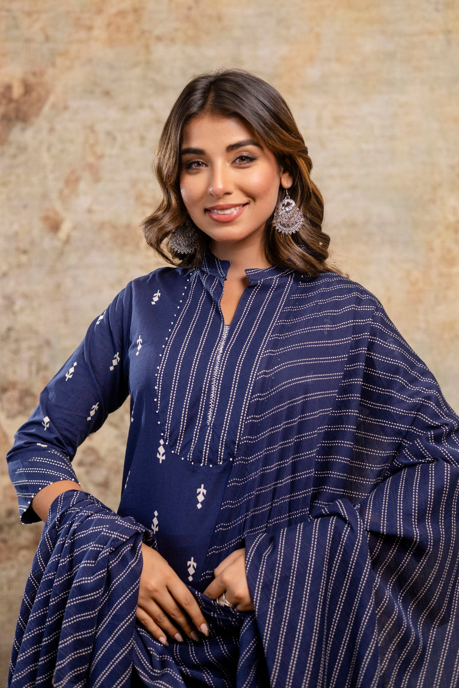 Aaronee Indigo Blue Ethnic Cotton Kurta Set for Women