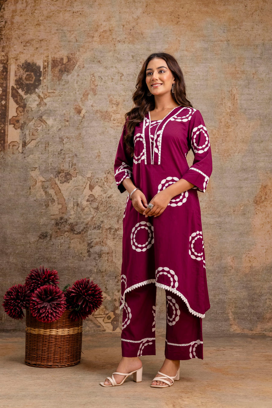 Aaronee Lace-Trimmed High-Low Kurti Pant Set