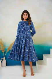 Aaronee cotton printed middy dress