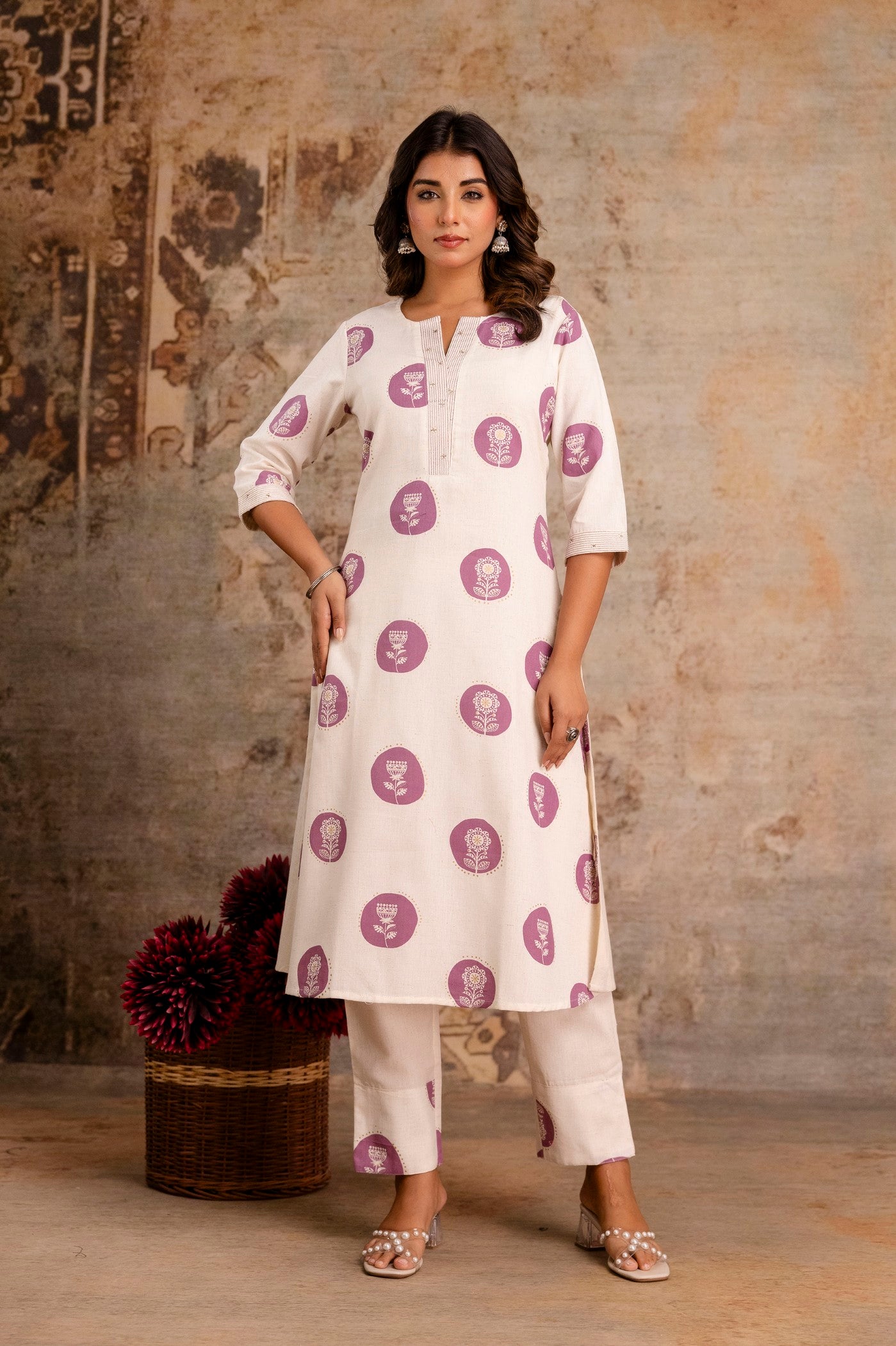 Aaronee lavender floral print kurta set for women