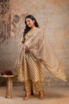 Aaronee beige mustard floral cotton dupatta set