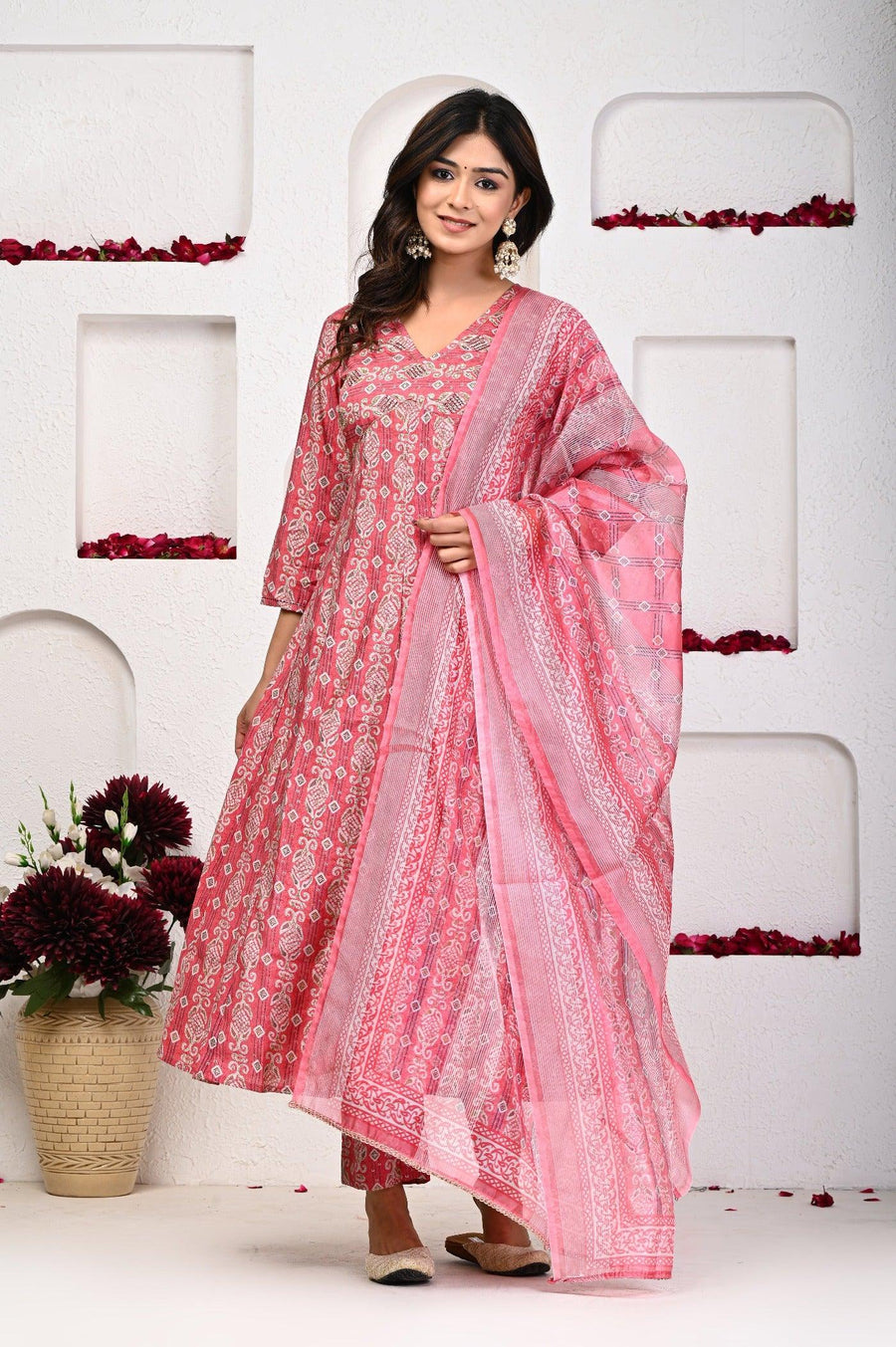 Print Alia Cut Anarkali Kurta Set for Women with Dupatta